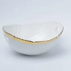 Antique Off White Ceramic Round Serving Dish ( Both Side Handle ) - 21 x 17 x 9CM