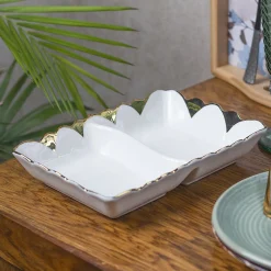 Antique Off White Ceramic Divided Serving Dish - 21 x 14 x 6CM