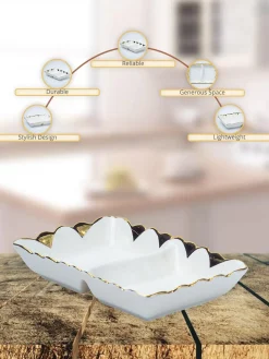 Antique Off White Ceramic Divided Serving Dish - 21 x 14 x 6CM
