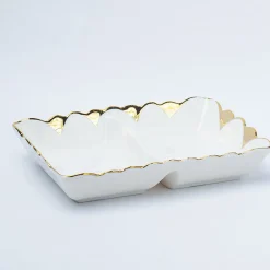 Antique Off White Ceramic Divided Serving Dish - 21 x 14 x 6CM