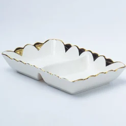 Antique Off White Ceramic Divided Serving Dish - 21 x 14 x 6CM