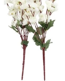 Artificial Flower Plant, Cherry Blossom, Polyester, White, Set of 2