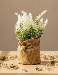 Artificial Flower Plant with Sack Bag, Green, Jute & Plastic