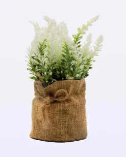 Artificial Flower Plant with Sack Bag, Green, Jute & Plastic