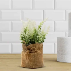 Artificial Flower Plant with Sack Bag, Green, Jute & Plastic