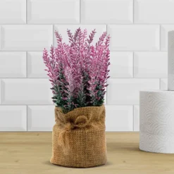 Artificial Flower Plant with Sack Bag, Pink, Jute & Plastic