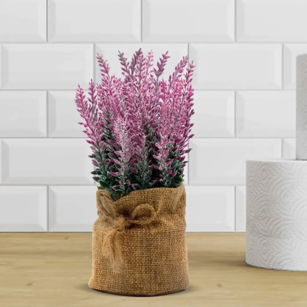 Artificial Flower Plant with Sack Bag, Pink, Jute & Plastic