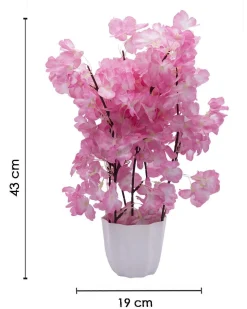 Artificial Flower Plant with White Pot, Blossom Flower, Pink, Plastic Plant
