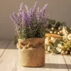 Artificial Flower Plant with Sack Bag, Purple, Jute & Plastic