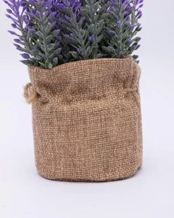 Artificial Flower Plant with Sack Bag, Purple, Jute & Plastic