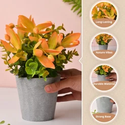 Artificial Flower With Pot – Green & Orange