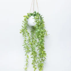 Artificial Greenery Hanging Plant With White Pot - For Wall Décor