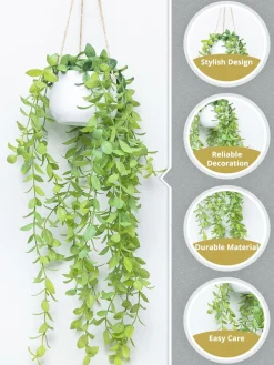 Artificial Greenery Hanging Plant With White Pot - For Wall Décor