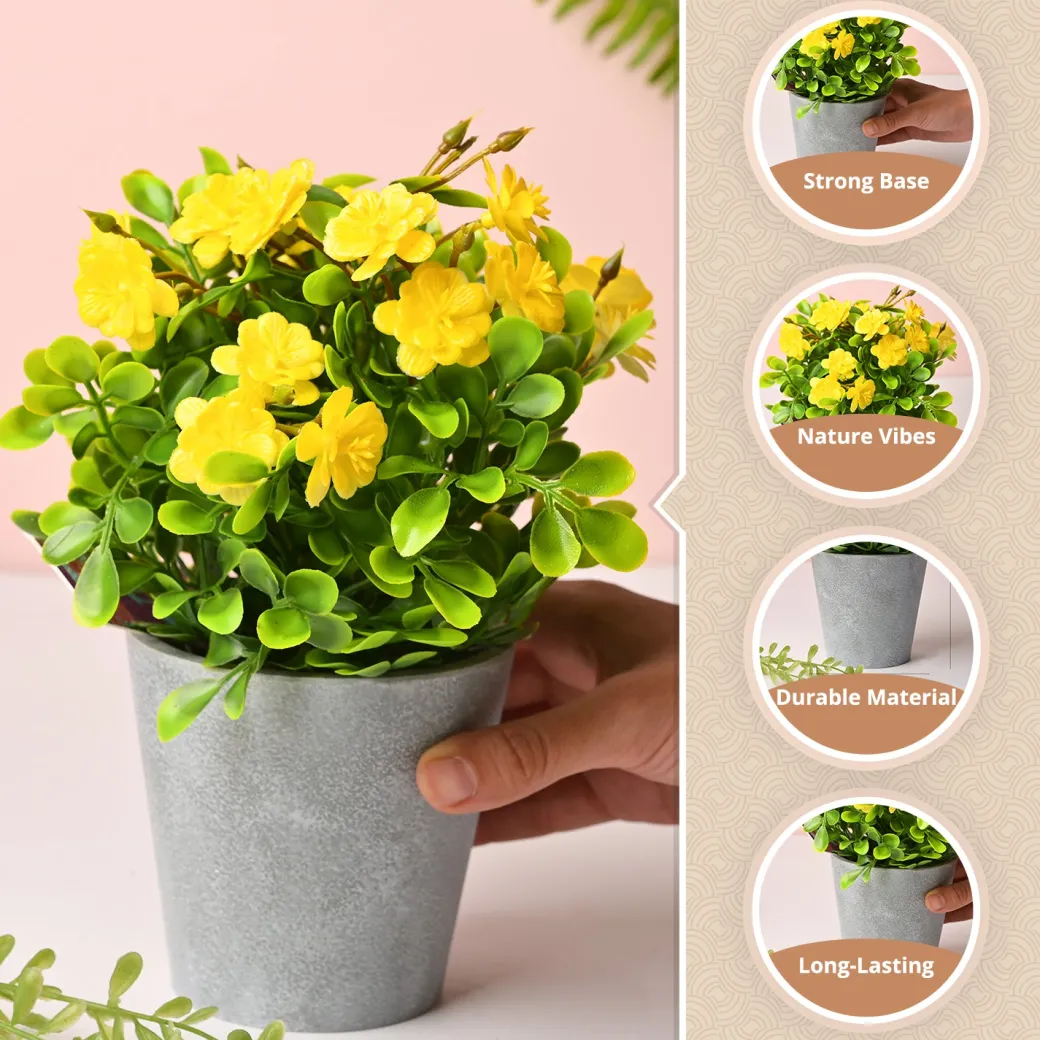 Artificial Plant With Pot – Green & Yellow