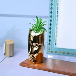 Artistic Touch - Face Design Ceramic Pot with Faux Plant