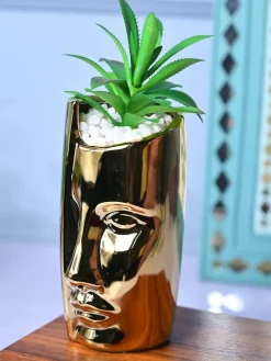 Artistic Touch - Face Design Ceramic Pot with Faux Plant