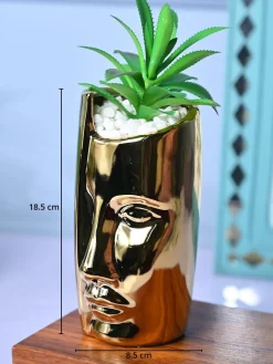Artistic Touch - Face Design Ceramic Pot with Faux Plant