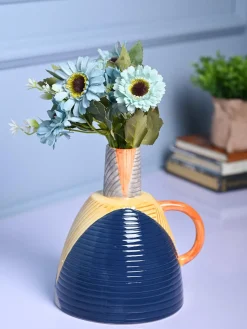Asymmetrical Elegance - Blue & Yellow Vase