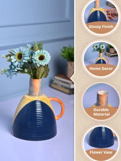 Asymmetrical Elegance - Blue & Yellow Vase