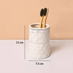 Bathroom Accessory Set (White with Grey, Ceramic – 4 Pc)