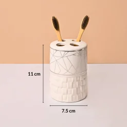 Bathroom Accessory Set (White with Grey, Ceramic – 4 Pc)