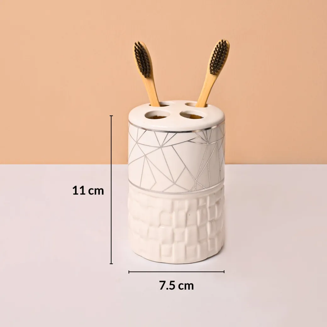 Bathroom Accessory Set (White with Grey, Ceramic – 4 Pc)