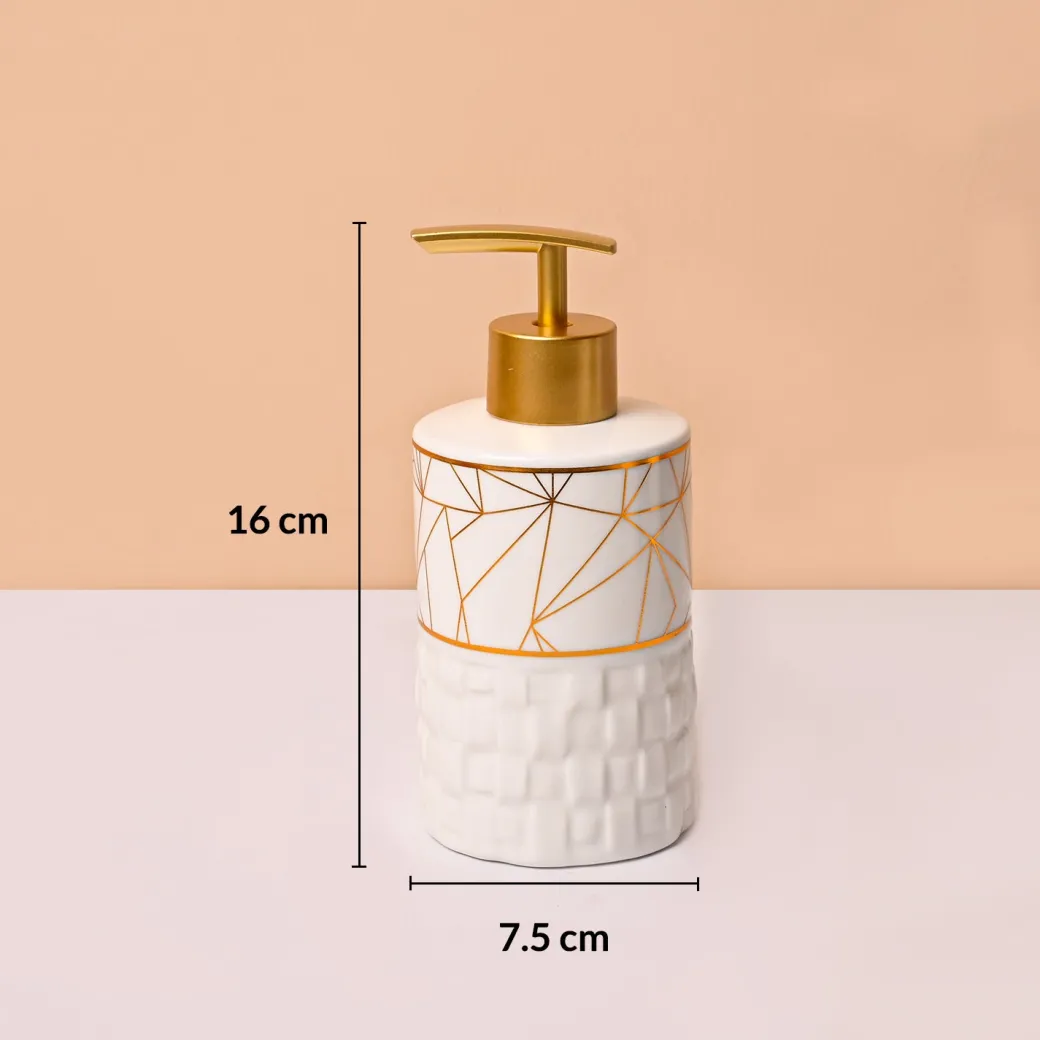 Bathroom Accessory Set (White with Brown, Ceramic – 4 Pc)