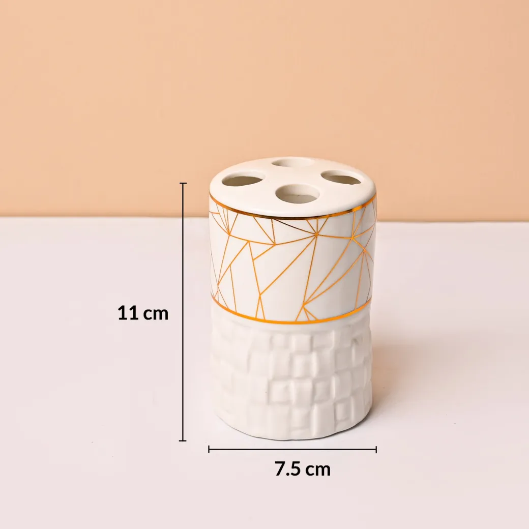 Bathroom Accessory Set (White with Brown, Ceramic – 4 Pc)