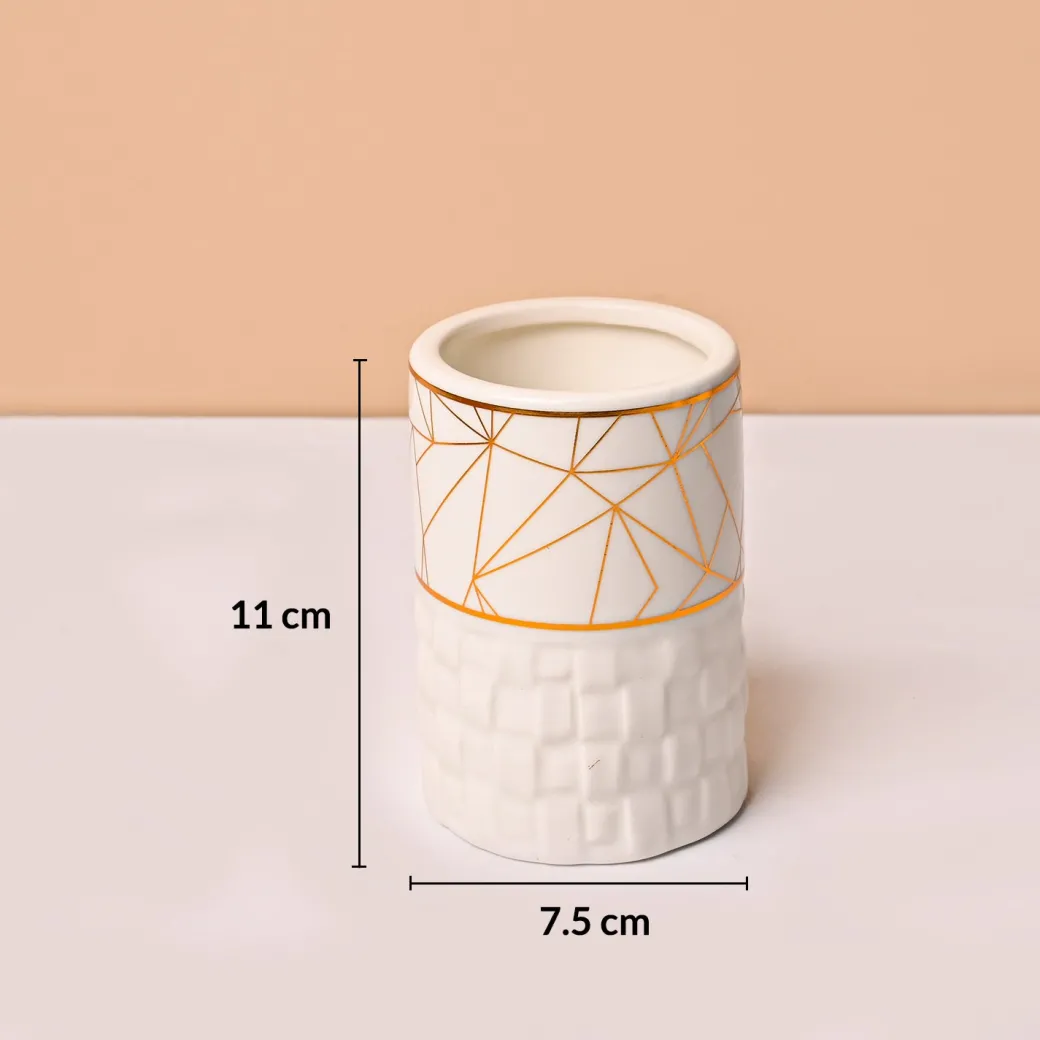 Bathroom Accessory Set (White with Brown, Ceramic – 4 Pc)