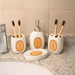 Bathroom Set (Set of 4) – White Ceramic