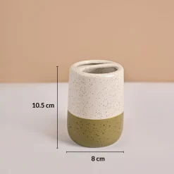 Bathroom Set (Set of 4) – White & Green Ceramic
