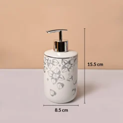 Bathroom Set (Set of 4) – White & Grey Ceramic (Leaf Design)