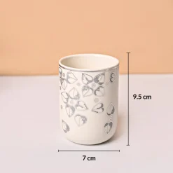Bathroom Set (Set of 4) – White & Grey Ceramic (Leaf Design)