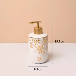 Bathroom Set (Set of 4) – White & Golden Ceramic (Leaf Design)