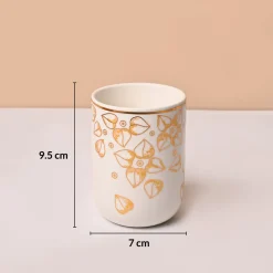 Bathroom Set (Set of 4) – White & Golden Ceramic (Leaf Design)