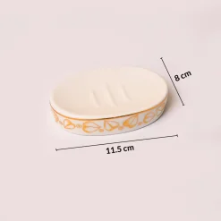Bathroom Set (Set of 4) – White & Golden Ceramic (Leaf Design)