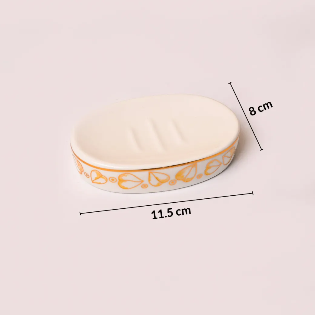 Bathroom Set (Set of 4) – White & Golden Ceramic (Leaf Design)