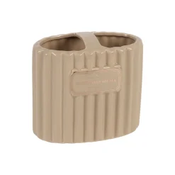 Beige Ceramic Bathroom Set Of 4 - Ribbed Design, Bath Accessories