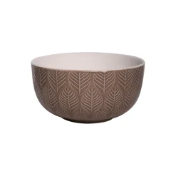 Beige Ceramic Bowl - 580Ml, Leaf Pattern