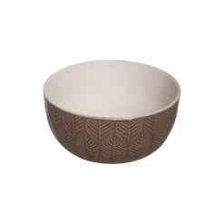 Beige Ceramic Bowl - 580Ml, Leaf Pattern