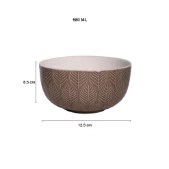 Beige Ceramic Bowl - 580Ml, Leaf Pattern