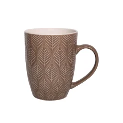 Beige Ceramic Mug - 360Ml, Leaf Pattern