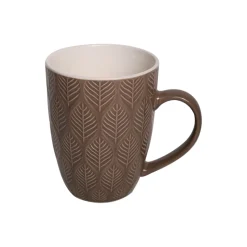 Beige Ceramic Mug - 360Ml, Leaf Pattern