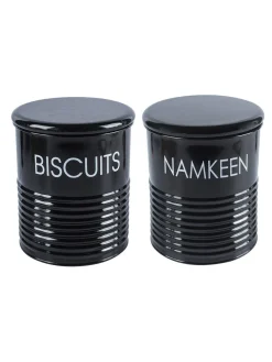 Biscuits & Namkeen Jar Set Of 2 ( Black, Each 1700 Ml )