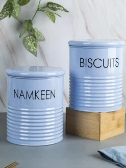 Biscuits & Namkeen Jar Set Of 2 ( Light Blue, Each 1700 Ml )