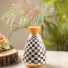 Black & White Ceramic Curvy Vase - Checks, Flower Holder