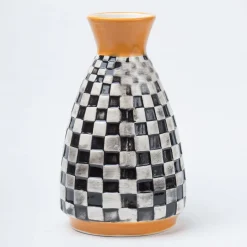 Black & White Ceramic Curvy Vase - Checks, Flower Holder