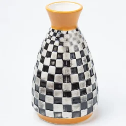 Black & White Ceramic Curvy Vase - Checks, Flower Holder
