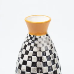 Black & White Ceramic Curvy Vase - Checks, Flower Holder