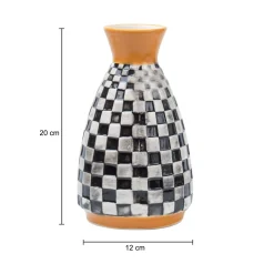 Black & White Ceramic Curvy Vase - Checks, Flower Holder